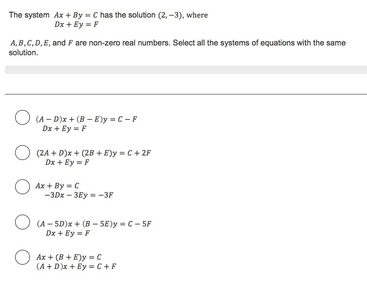 the system ax+by=c has the solution (2,-3), where dx+ey=f a, b, c, d, e, and f are-example-1