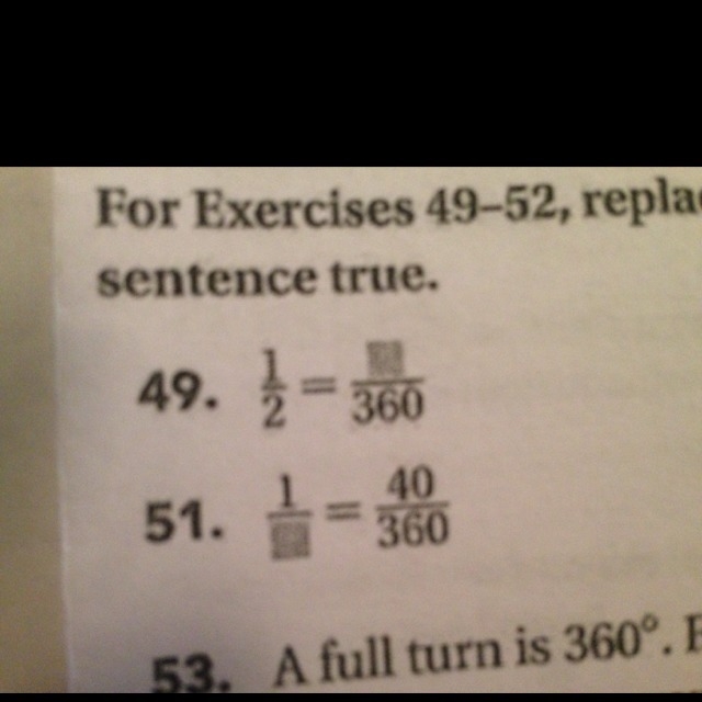 1/2=blank/360 what is the missing number for the blank-example-1