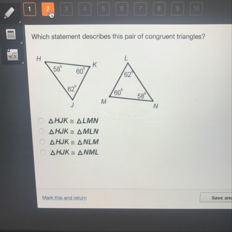 Which statement describes this pair of congruent triangles?-example-1