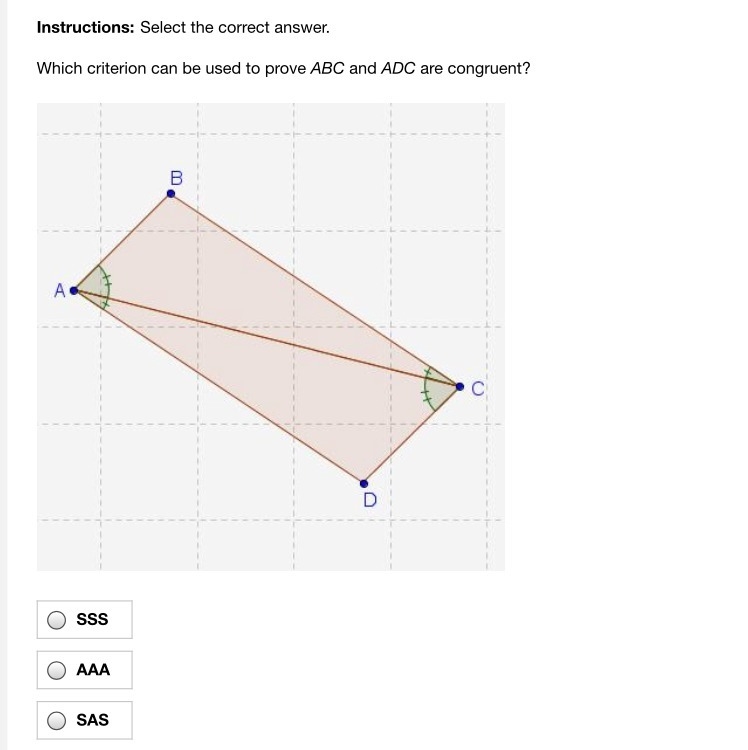 Which criterion can be used to prove ABC and ADC are congruent?-example-1