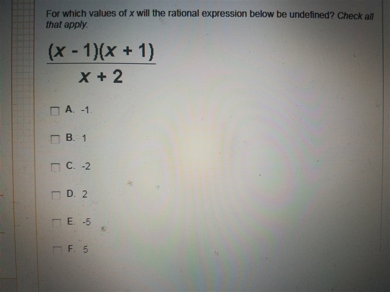 For which values of x will the rational expression below be undefined ?-example-1