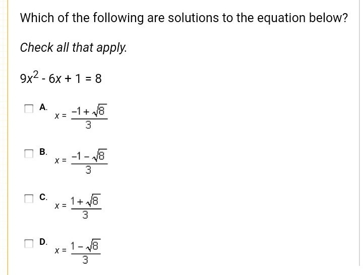 Which of the following are solutions?-example-1