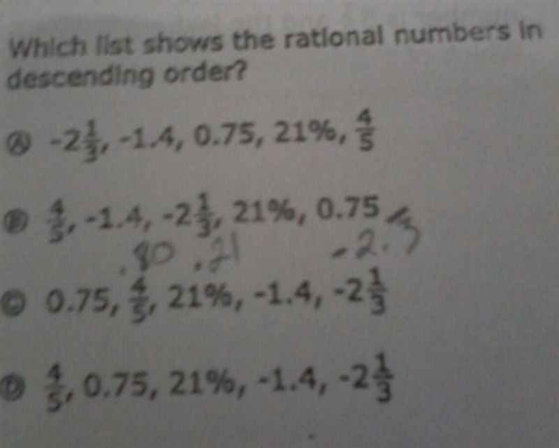 Which list shows the rational numbers in descending order-example-1