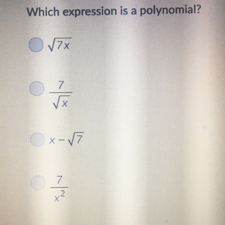 Which expression is a polynomial? (Pic)-example-1