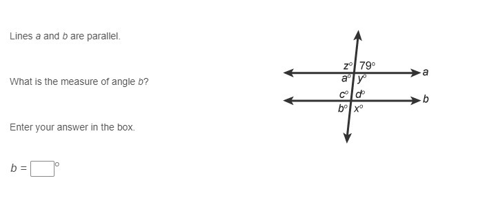 Lines a and b are parallel. What is the measure of angle b? Enter your answer in the-example-1