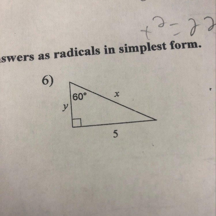 Find the missing length . Leave your answers in simplest radical form-example-1