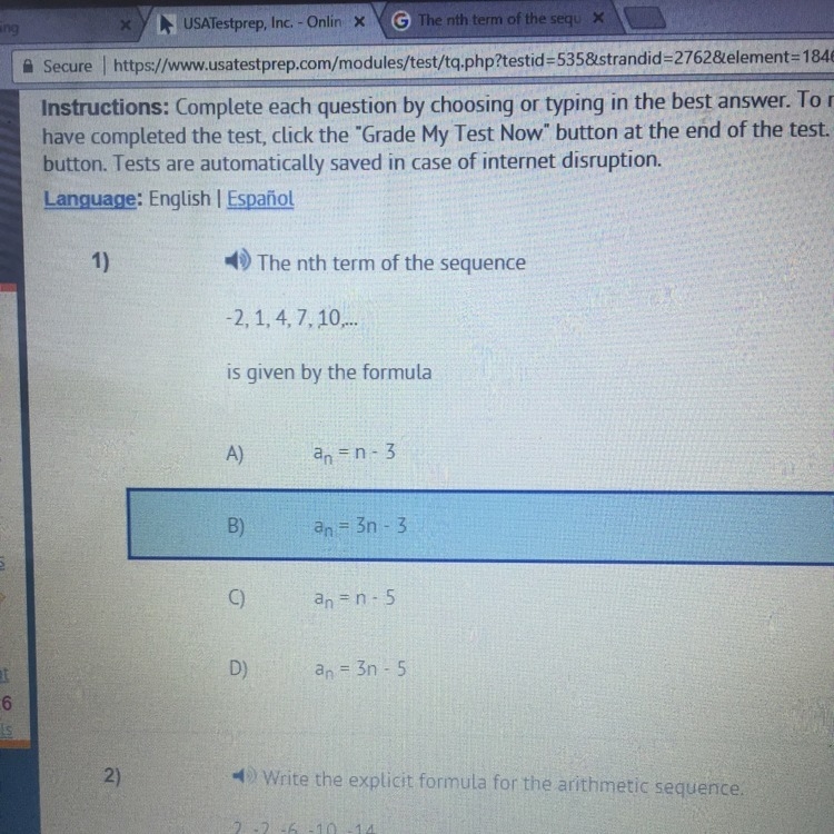 The nth term of the sequence -2, 1, 4, 7, 10,... is given by the formula-example-1