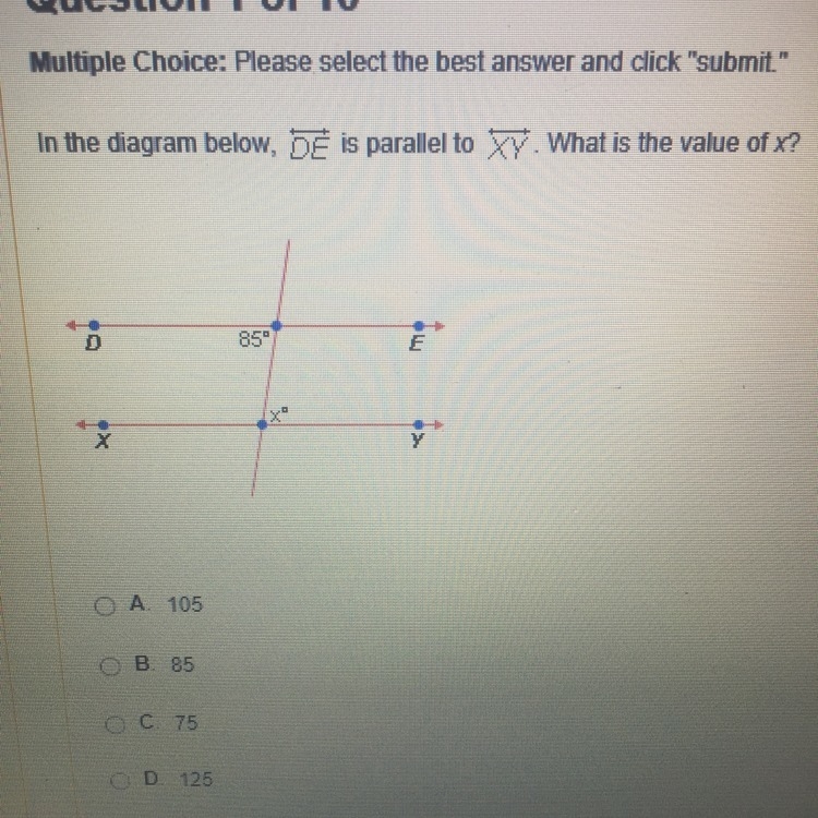 In the diagram below DE is parallel to XY what is the value of x?-example-1