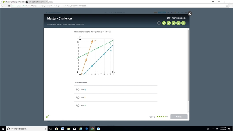 Which line represents the equation y= 3x - 2? Click the picture-example-1