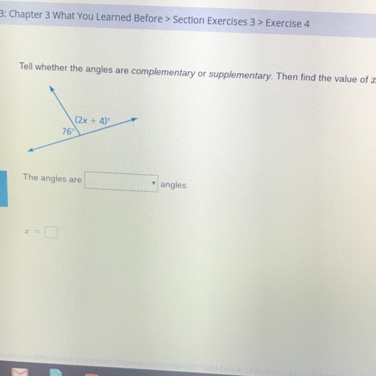 What is the value of X and are these angles Complementary or supplementary-example-1