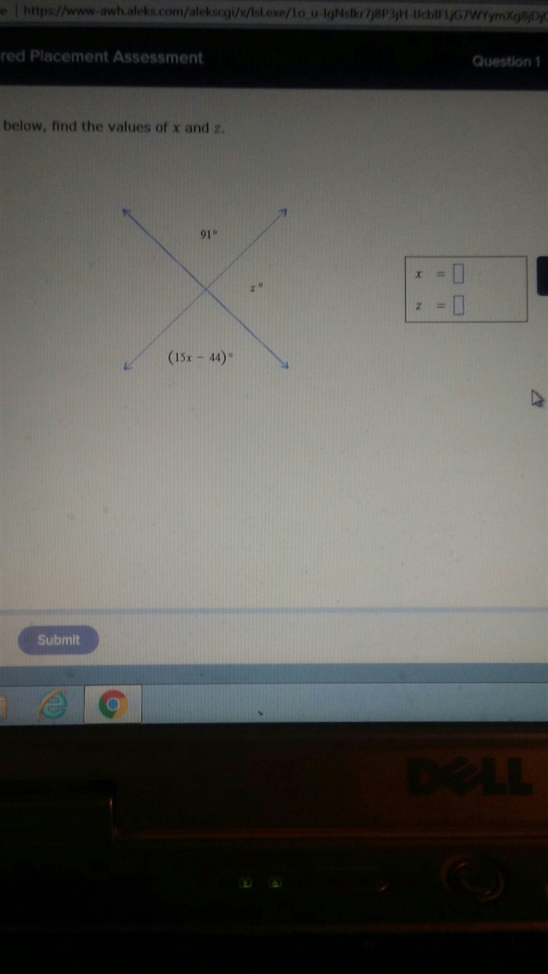 Given the figure below find the values of x and z-example-1