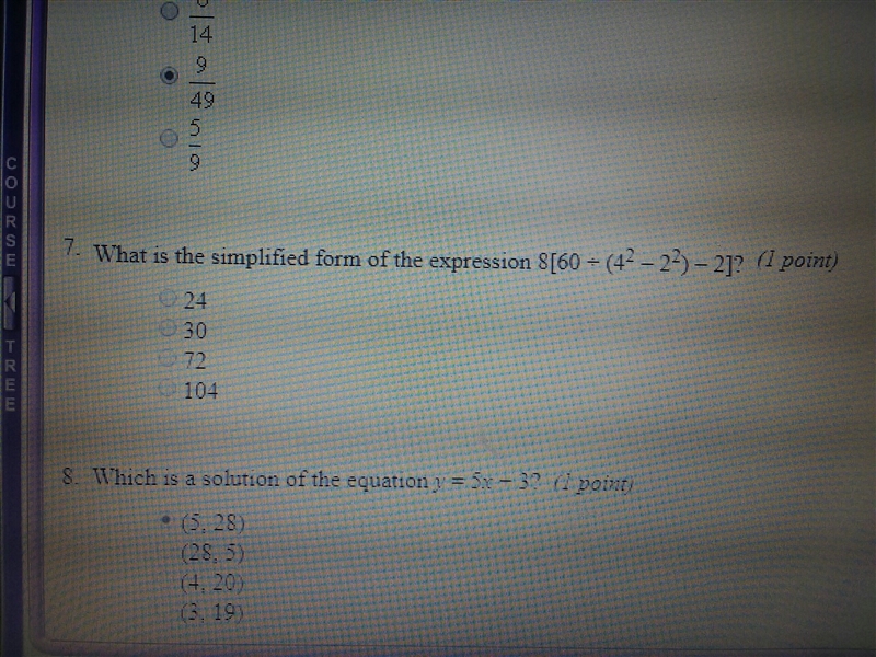 Q#7 What is the simplified form of expression 8[60÷(4^2-2^2)-2]?-example-1