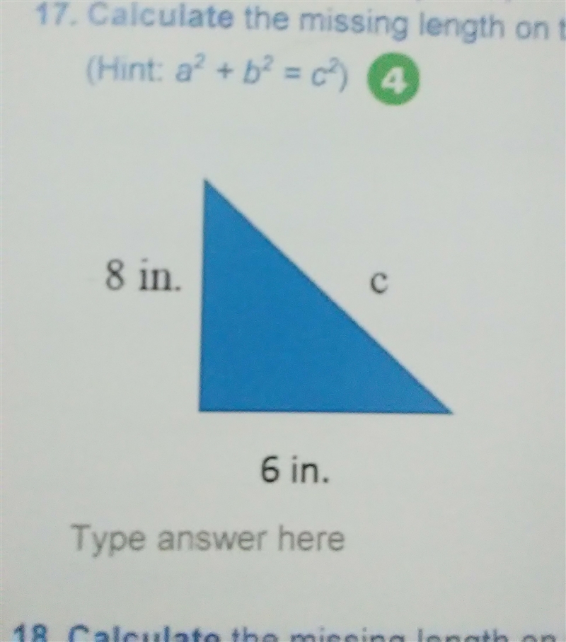 Calculate the missing length on the right triangle using the Pythagorean theorem-example-1