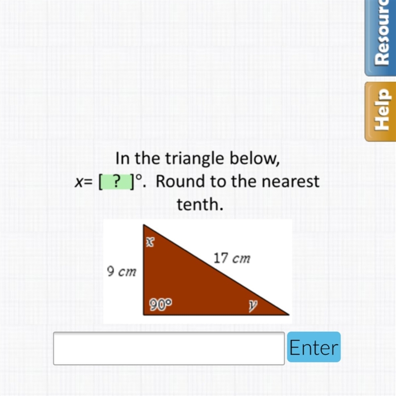 In the triangle below, y= . Round to the nearest tenth-example-1