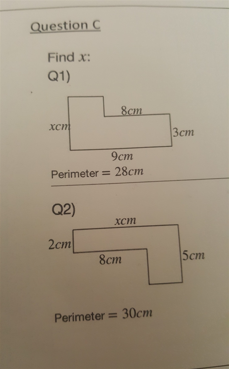 Find x for both compound shapes. Please show your working out.-example-1