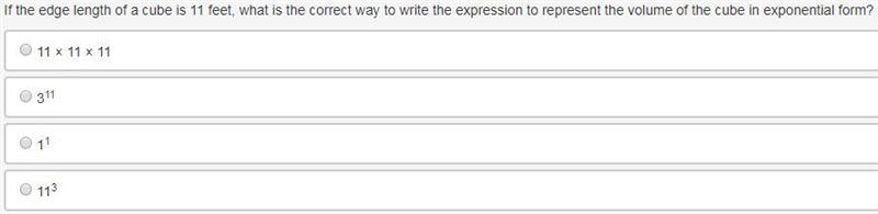 If the edge length of a cube is 11 feet, what is the correct way to write the expression-example-1