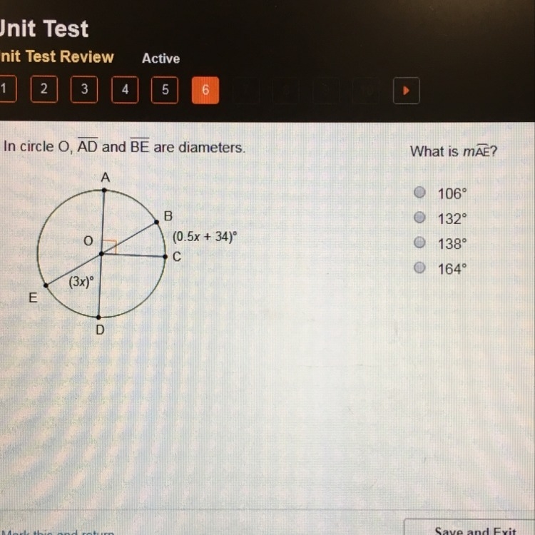 In circle O, AD and BE are diameters. What is MAE?-example-1