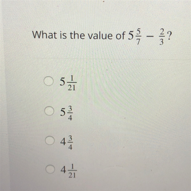 What is the value of 5 5/7 - 2/3-example-1