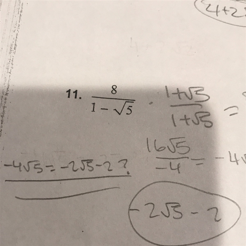 Quick question, is this the same as this??? cuz I got -4 square root of 5 but the-example-1