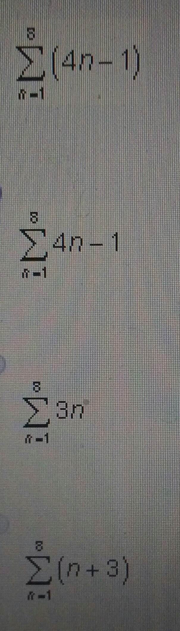 PLEASE HELP!!! Which Expression defines the arithmetic series 3 + 7 + 11 + . . . for-example-1