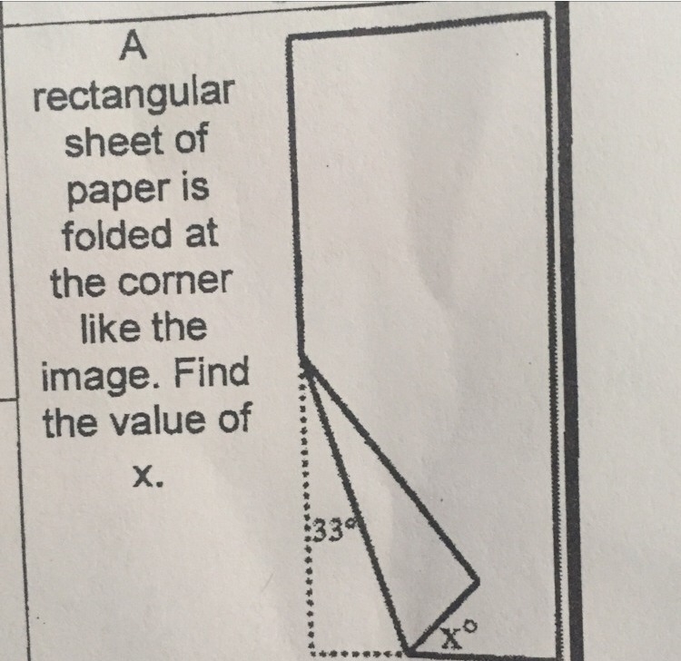 A rectangular sheet of paper is folded at the corner like the image. Find the value-example-1