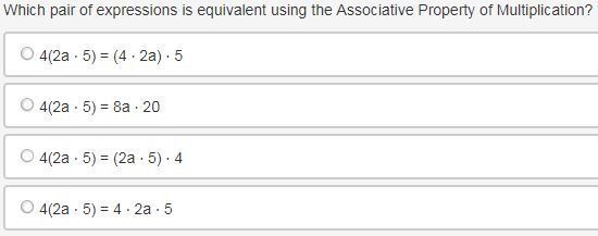 Which pair of expressions is equivalent using the Associative Property of Multiplication-example-1