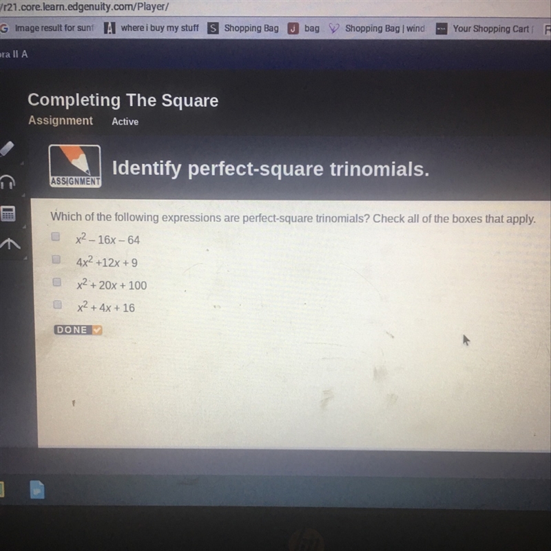 Which of the following expressions are perfect square trinomials?-example-1