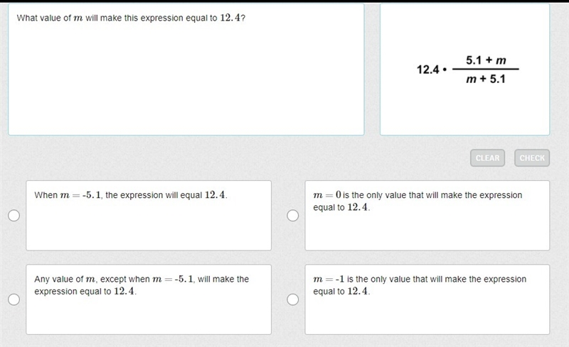 What value of m will make this expression equal to 12.4?-example-1