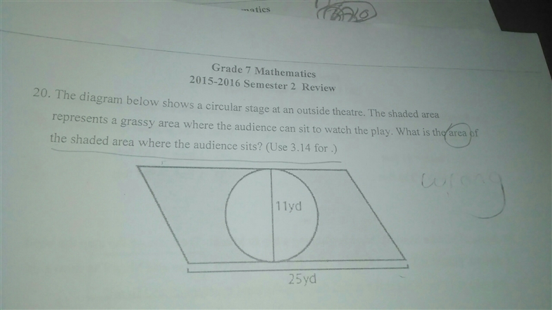 The diagram below shoes a circular stage at an outside theatre. The shaded area represents-example-1