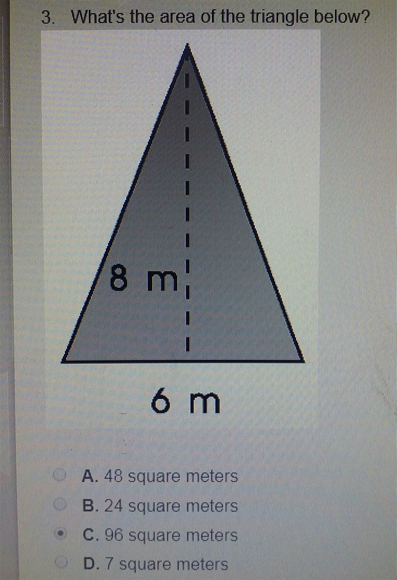 Whats the area of the triangle below?-example-1