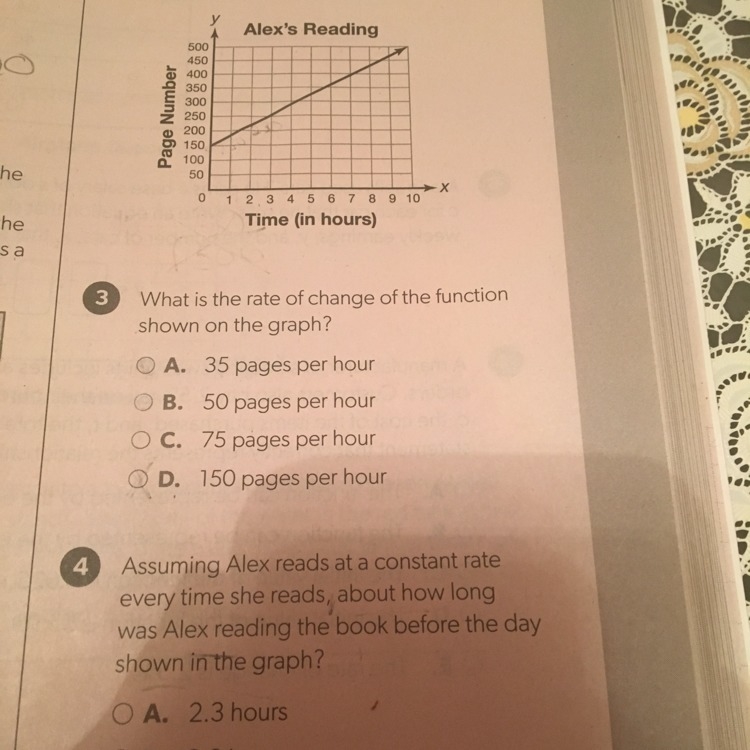 Please help 3 and 4 btw question 4 answers are A. 2.3 hours B. 3.0 hours C.4.3 hours-example-1