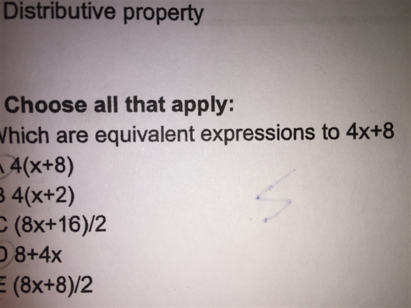 Which are equivalent expressions to 4x+8 (select all that apply)-example-1