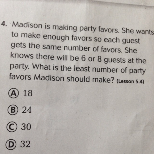 What is the least number of party favors Madison should make-example-1