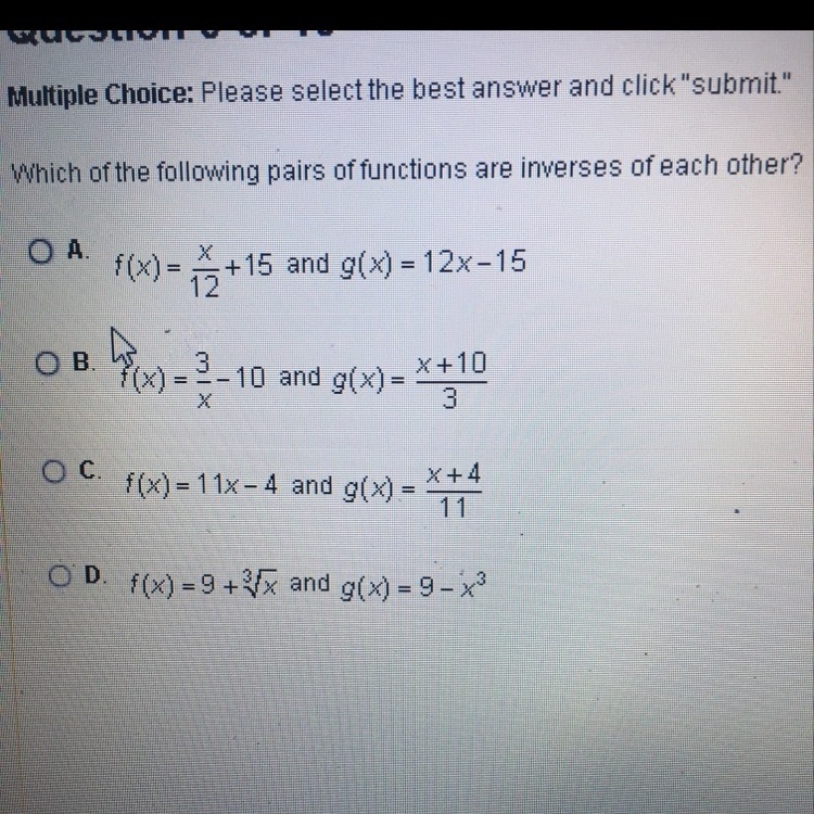 Which of the following pairs of functions are inverse’s of each other?-example-1