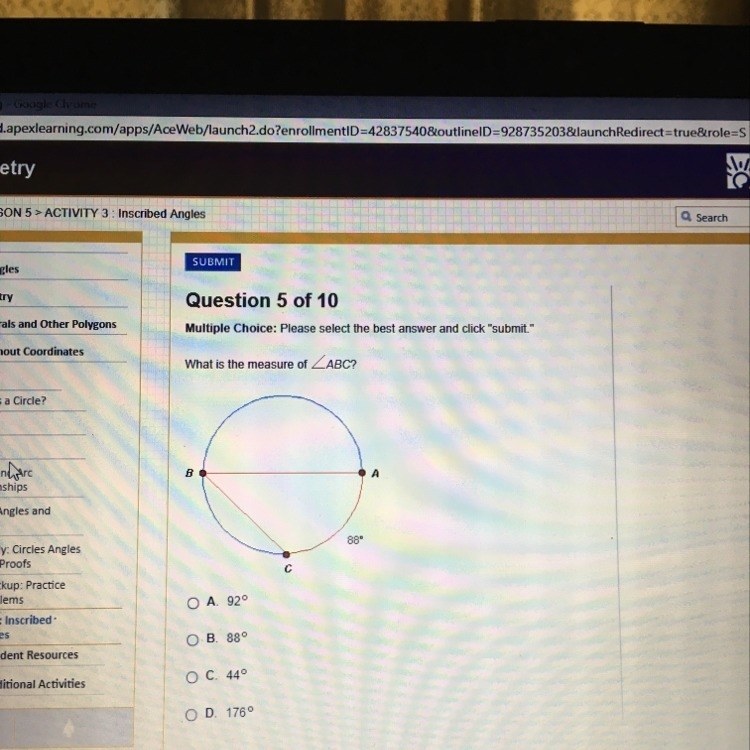 What is the measure of ABC-example-1