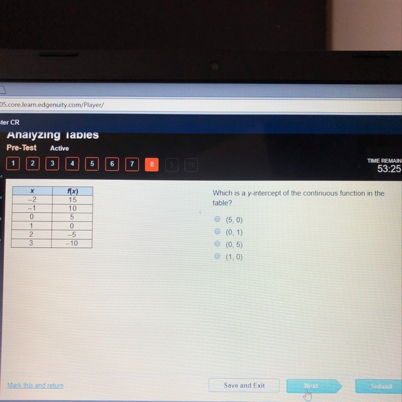 Which is a y intercept of the continuous function in the table-example-1