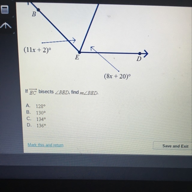 If EC bisects BED, find m BED-example-1