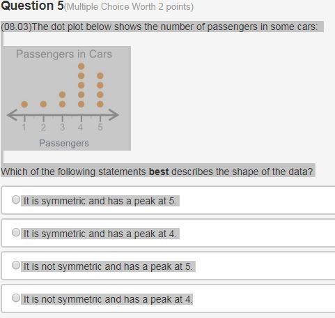 (08.03)The dot plot below shows the number of passengers in some cars: A dot plot-example-1