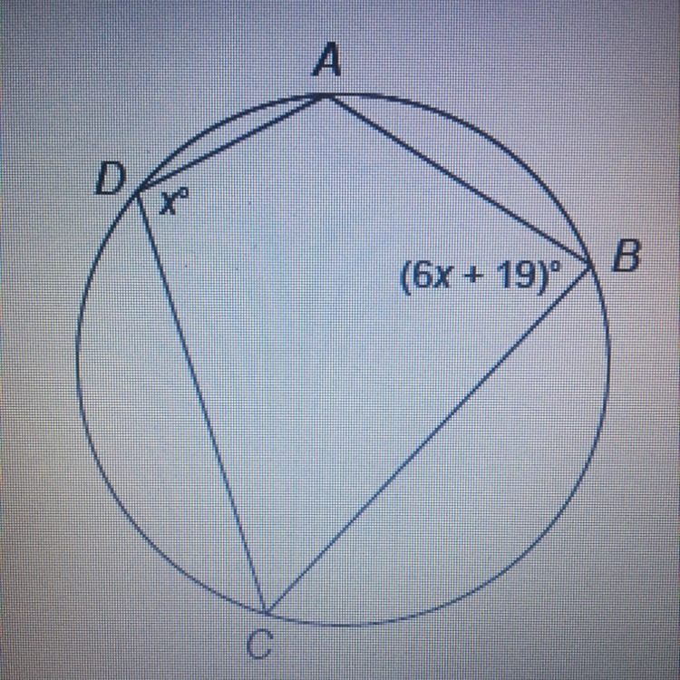 Quadrilateral ABCD is inscribed in a circle. What’s the measure of angle B-example-1