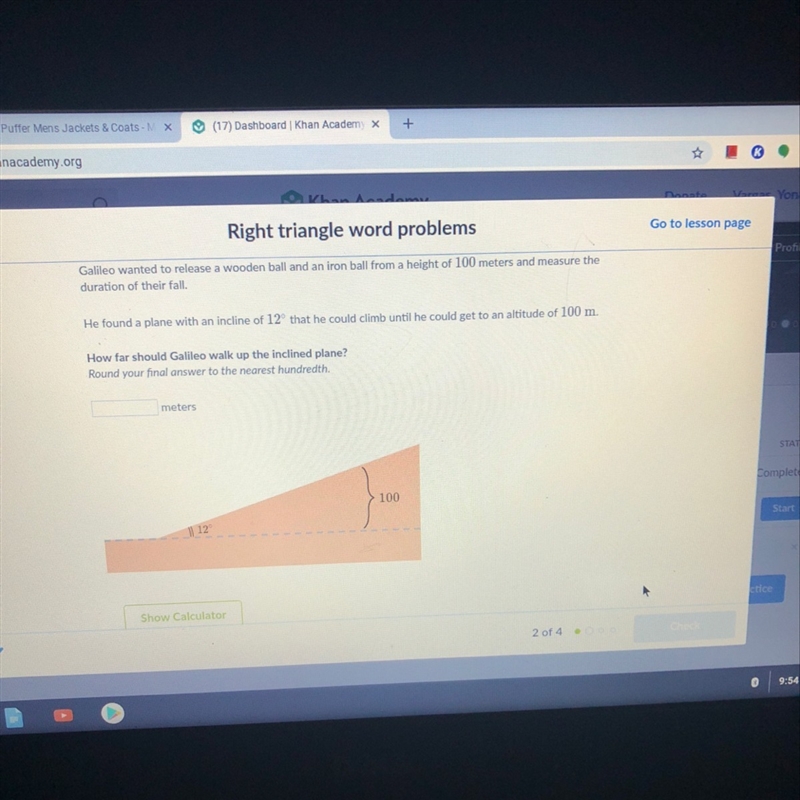 How far should Galileo walk up the inclined plane?-example-1