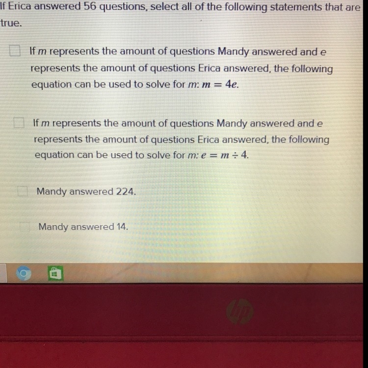 At the top it says Mandy answered four times as many questions as Erica during the-example-1