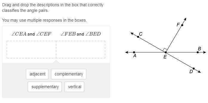 Drag and drop the descriptions in the box that correctly classifies the angle pairs-example-1