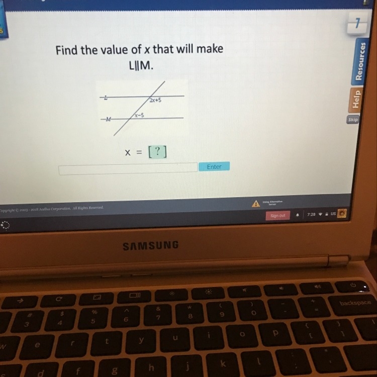 Find the value of x that will make L||M.-example-1