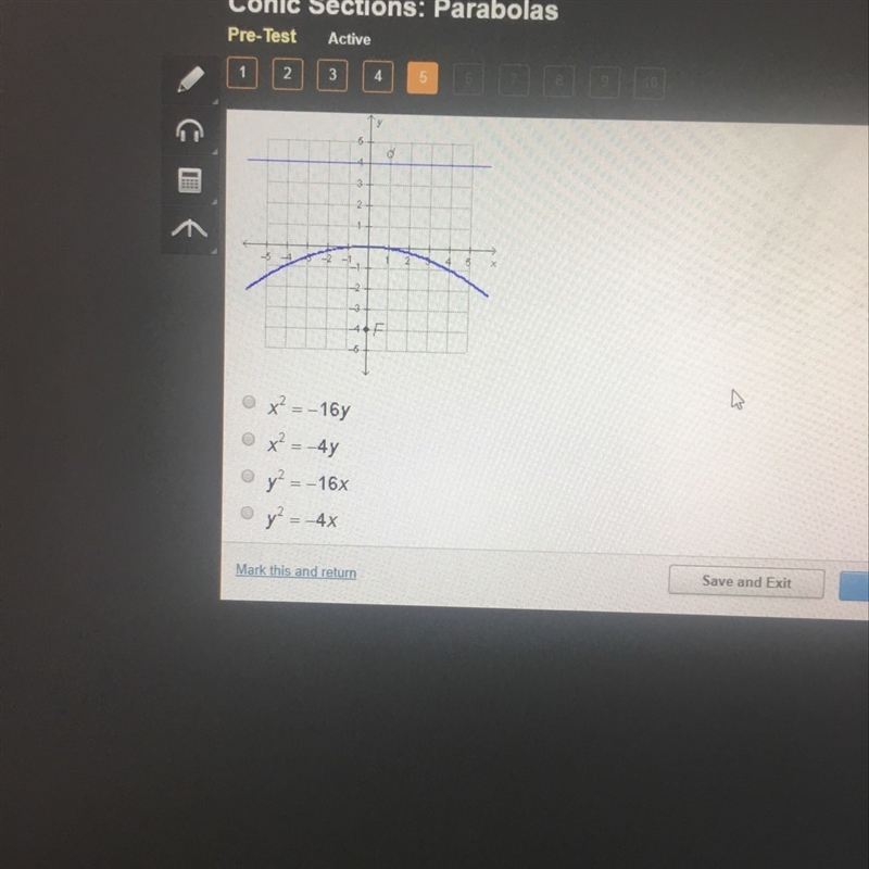 What is the standard form of the equation of the parabola shown in the graph?-example-1