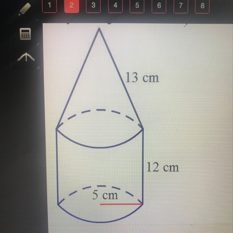 Find the surface area of the composite solid. A: 200 π cm^2 B: 205 π cm^2 C: 210 π cm-example-1