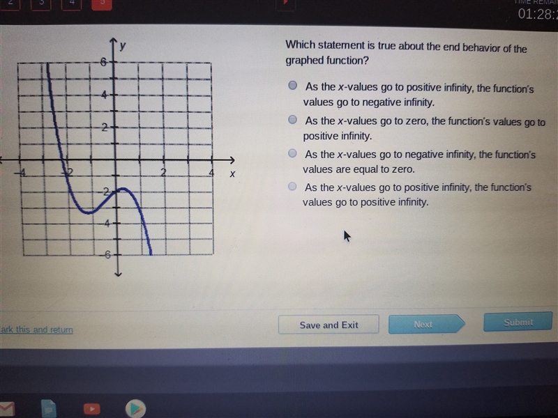 Which statement is true about the end behavior of the graphed function? The graph-example-1