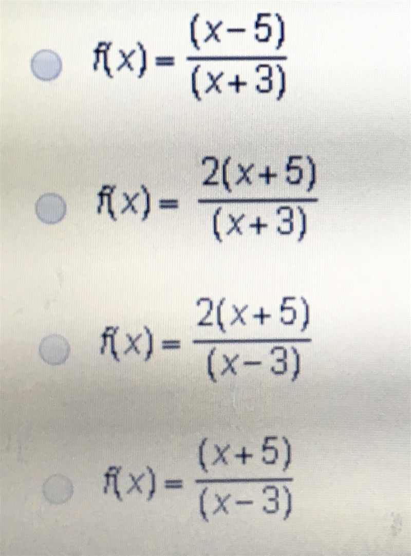 Domain and Range. Which function has a domain where x/=3 and a range where y/=2?-example-2