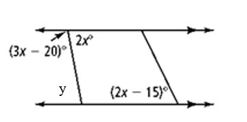 Find the value of x and y and each labeled angle-example-1