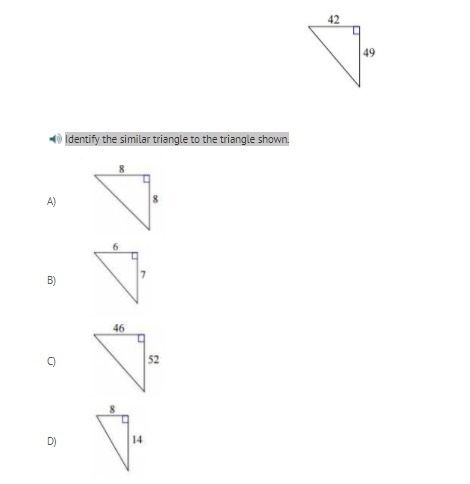 Identify the similar triangle to the triangle shown.-example-1