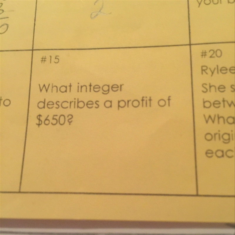 What integer Describes a profit of $650? Please show your work.-example-1